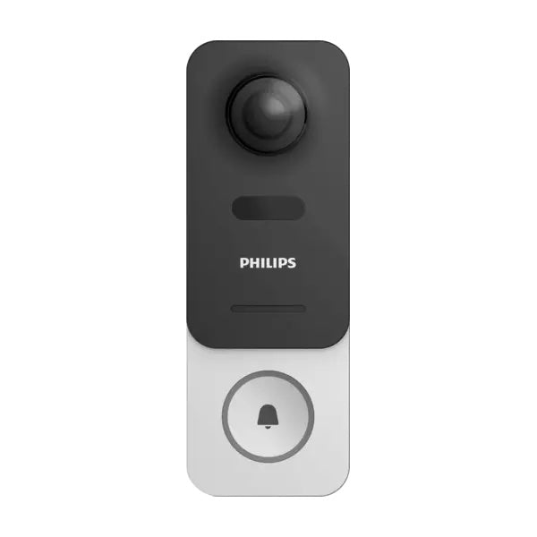 Philips WelcomeEye dørklokke med WiFi funktion i en moderne design med en sort overflade og en stor knap med klokke symbol nederst