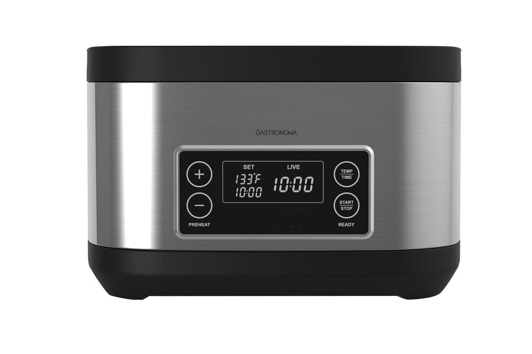 Gastronoma sous vide kar i sort og rustfrit stål med en kapacitet på 9 liter og en effekt på 700 watt med digitalt display til indstilling af temperatur og tid