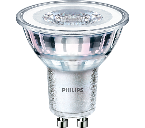Philips LED pære Classic Spot 3,5W/827 med GU10 sokkel og 36 graders lysvinkel præsenterer et moderne og elegant design der passer ind i enhver belysningsløsning