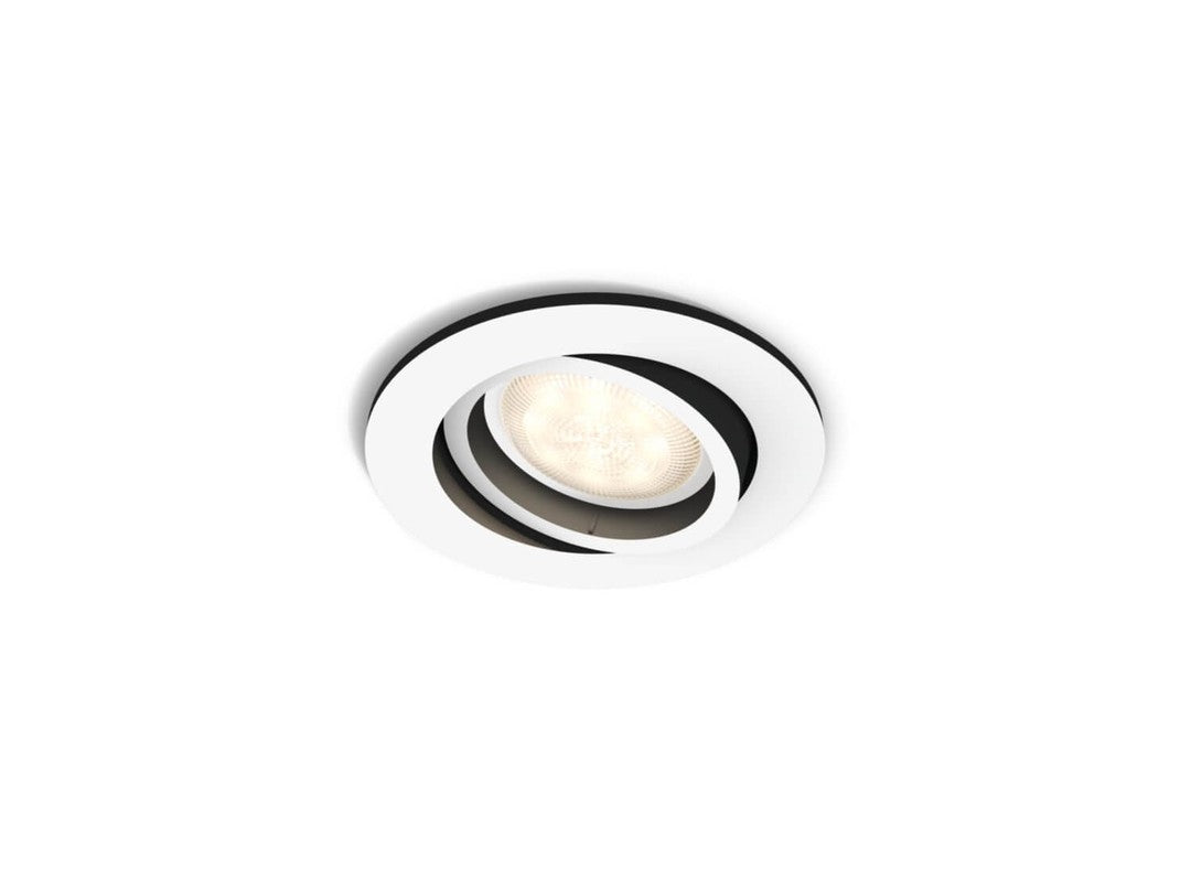 Indbygningsspot fra Philips HUE Milliskin i hvid ambiance design med cirkulær form og justerbar lyskilde til skabelse af differentierede belysningsstemninger