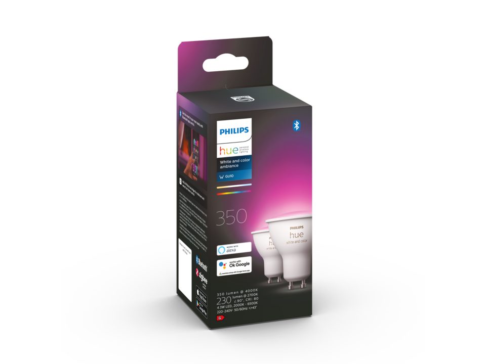 Philipe Hue White and Color Ambiance GU10 LED Pære med Bluetooth - 2-pack