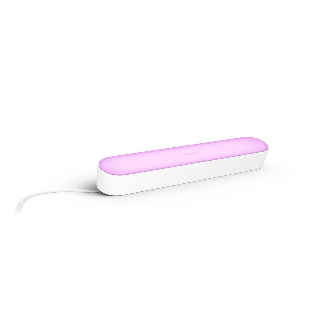 Philips Hue White og farve ambiance Play Single Pack i hvid med en blød og moderne design samt lyserøde nuancer på toppen og en tilslutningsledning