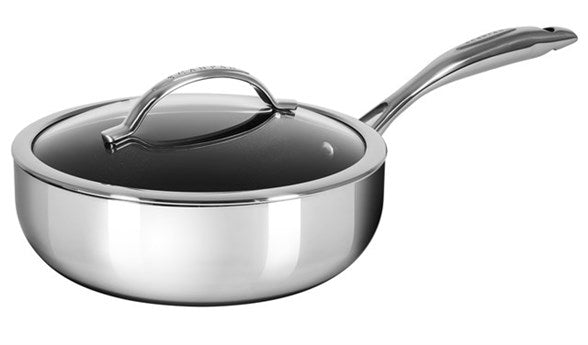 Scanpan 3,7 liter 26 cm sauteuse med låg i rustfrit stål og sort non-stick belægning elegant design og ergonomisk håndtag ideel til madlavning og sautering