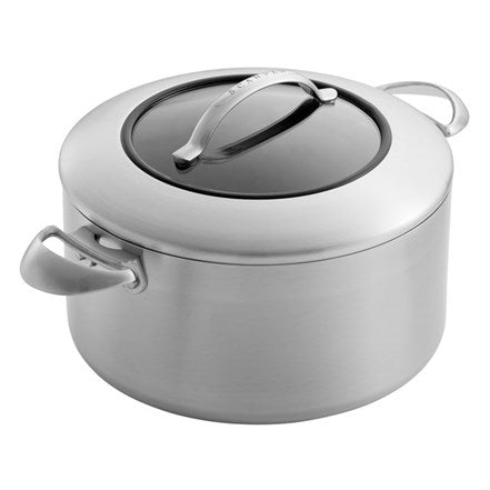 Scanpan gryde på 6,5 liter og 26 cm diameter med glaslåg og ergonomiske håndtag i rustfrit stål