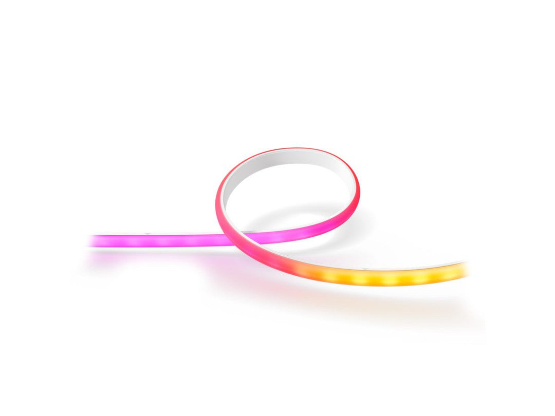 Philips HUE Ambiance gradient lightstrip 2 meter i farverne pink og gul med en blød belysningseffekt der skaber stemning i ethvert rum
