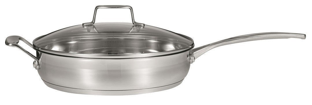 Scanpan 28 cm sauterpande med låg i rustfrit stål med håndtag og glaslåg ideel til madlavning og stegning