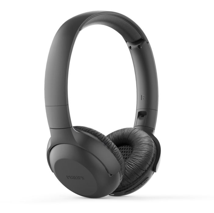 On-ear trådløse hovedtelefoner fra Philips i sort farve med bløde puder og justerbar hovedbøjle designet til komfort og langvarig brug