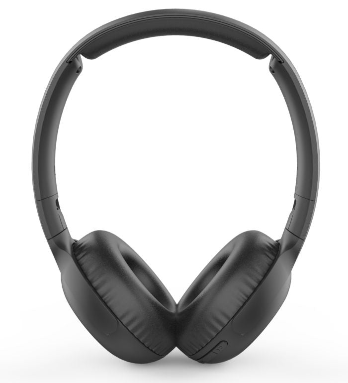 Philips TAUH202BK/00 trådløse hovedtelefoner set forfra med bløde ørepuder og justerbar hovedbøjle i sort farve
