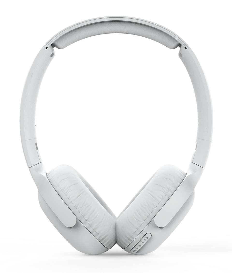 On-ear trådløse hovedtelefoner fra Philips i hvid farve med bløde ørepuder og justerbar hovedbøjle designet til komfortabel brug