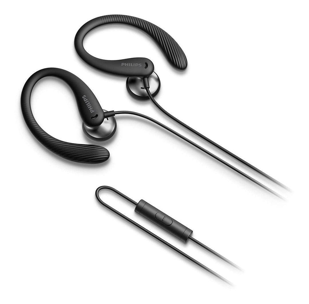 Philips TAA1105BK/00 in-ear sports hovedtelefoner i sort med ergonomisk design og mikrofon til handsfree brug