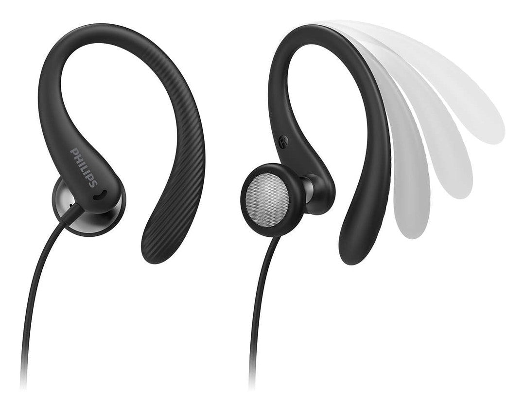 Philips TAA1105BK/00 in-ear sportshovedtelefoner med mikrofon designet til aktiv brug og komfortable pasform med fleksible ørekroge i sort farve