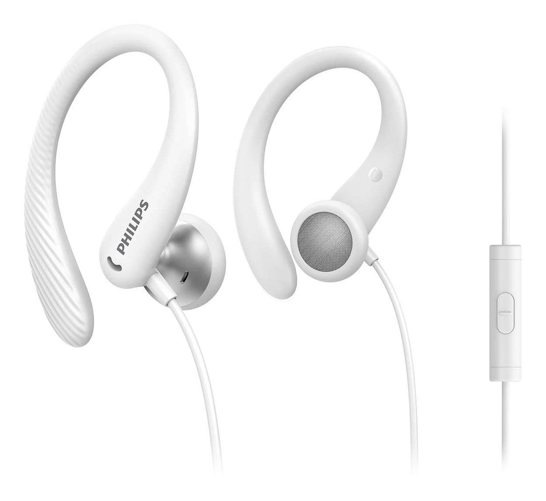 Philips TAA1105WT/00 in-ear sportshovedtelefoner i hvid med ergonomisk design og mikrofon til sport og aktiv livsstil