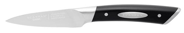 Scanpan urtekniv på 9 cm med en skarp rustfri stålblad og et ergonomisk sort håndtag designet til effektiv skæring og nemt greb