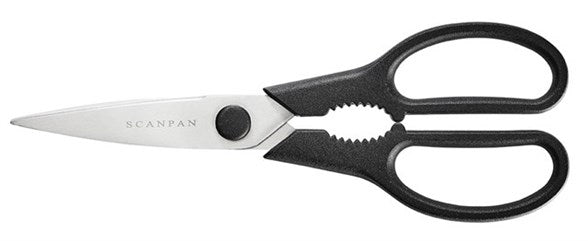 Køkkensaks fra Scanpan med rustfrit stålblad og sort håndtag designet til præcisionsklipning i køkkenet