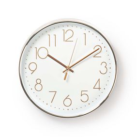 Nedis CLWA015PC30RE vægur i hvid og rosa guld med store tal og to visere, diameter 30 cm, moderne og elegant design velegnet til indretning