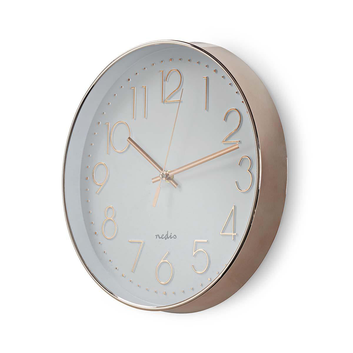 Vægur fra Nedis med en diameter på 30 cm i hvid og rosa guld farver med store, letlæselige tal og et enkelt design perfekt til moderne indretning.
