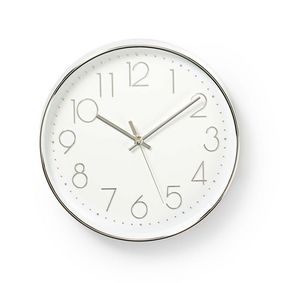 Nedis CLWA015PC30SR vægur på 30 cm i hvid og sølv med en ren og moderne design samt tydelige tal og visere