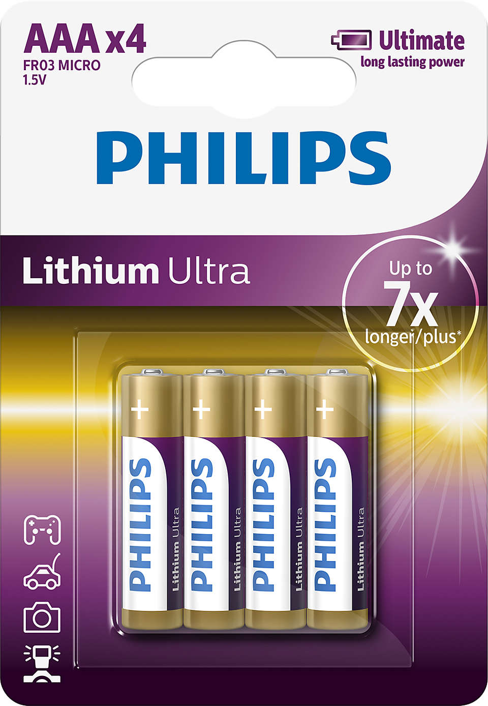 Pakken med Philips FR03LB4A/10 lithium ultrabatterier indeholder fire AAA-batterier designet til langvarig ydeevne med op til syv gange længere levetid end almindelige batterier. Batterierne har en kapacitet på 1,5V og er velegnede til forskellige elektroniske apparater.