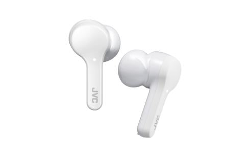 JVC HA-A8T-WU True Wireless In-Ear hovedtelefoner i hvid farve med et minimalistisk design og logo på siden