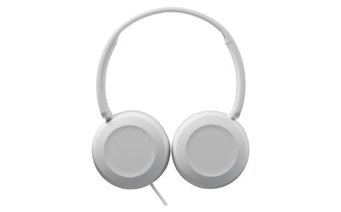 On-ear hovedtelefoner med ledning i hvid farve fra JVC modellen HA-S31M-WE med rund design og justerbar hovedbøjle