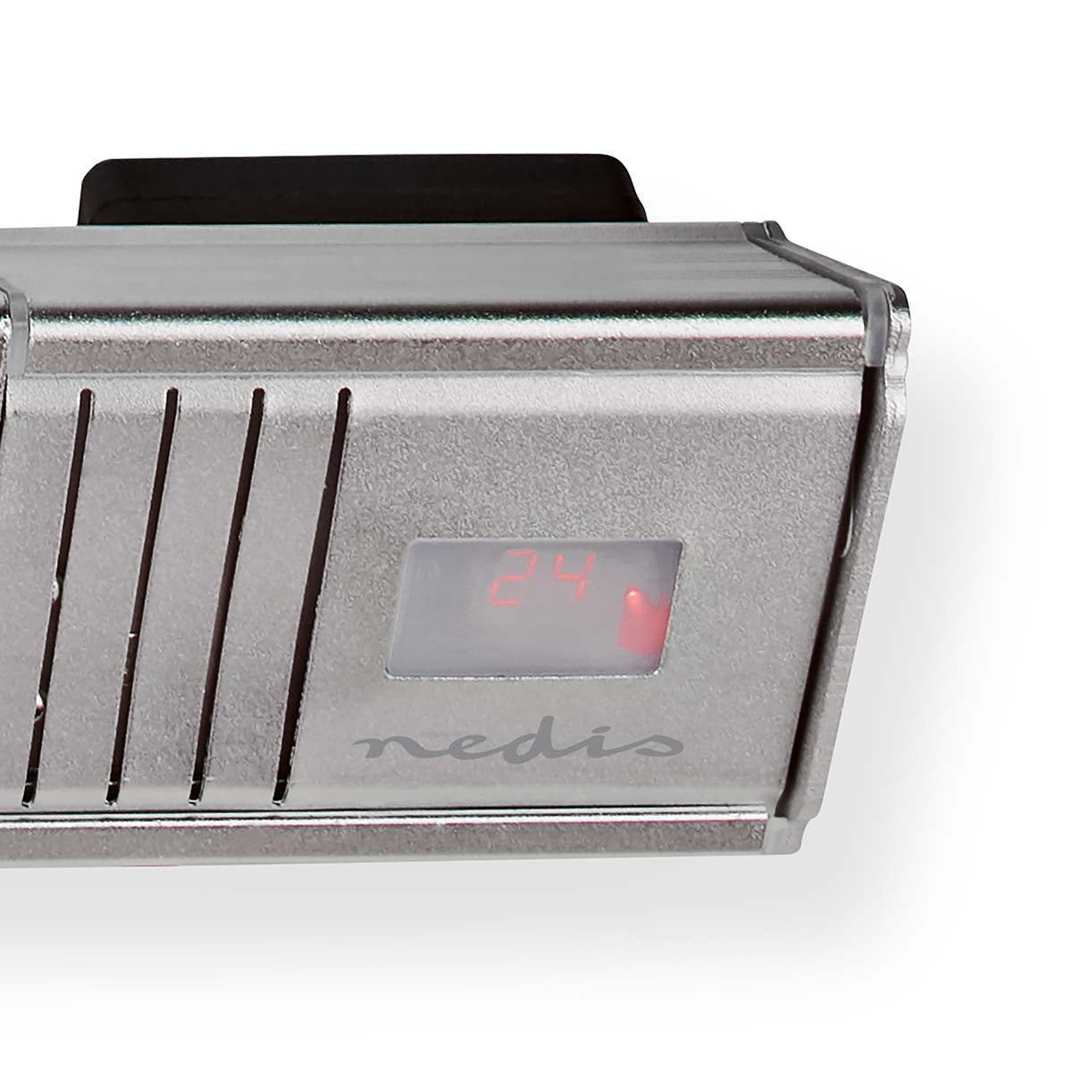 Nedis HTPA30ESS terrassevarmer i aluminium med digital temperaturvisning og 9 varmeindstillinger velegnet til vægmontering med IP65 beskyttelse mod vand og støv