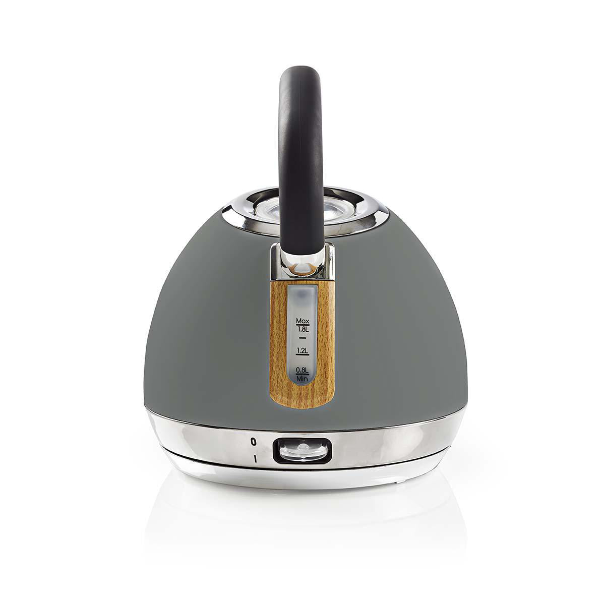 Elkedel fra Nedis KAWK520EGY med en kapacitet på 1,8 liter i en moderne soft-touch finish og drejelig 360 graders base designet til nem betjening med et trælook håndtag
