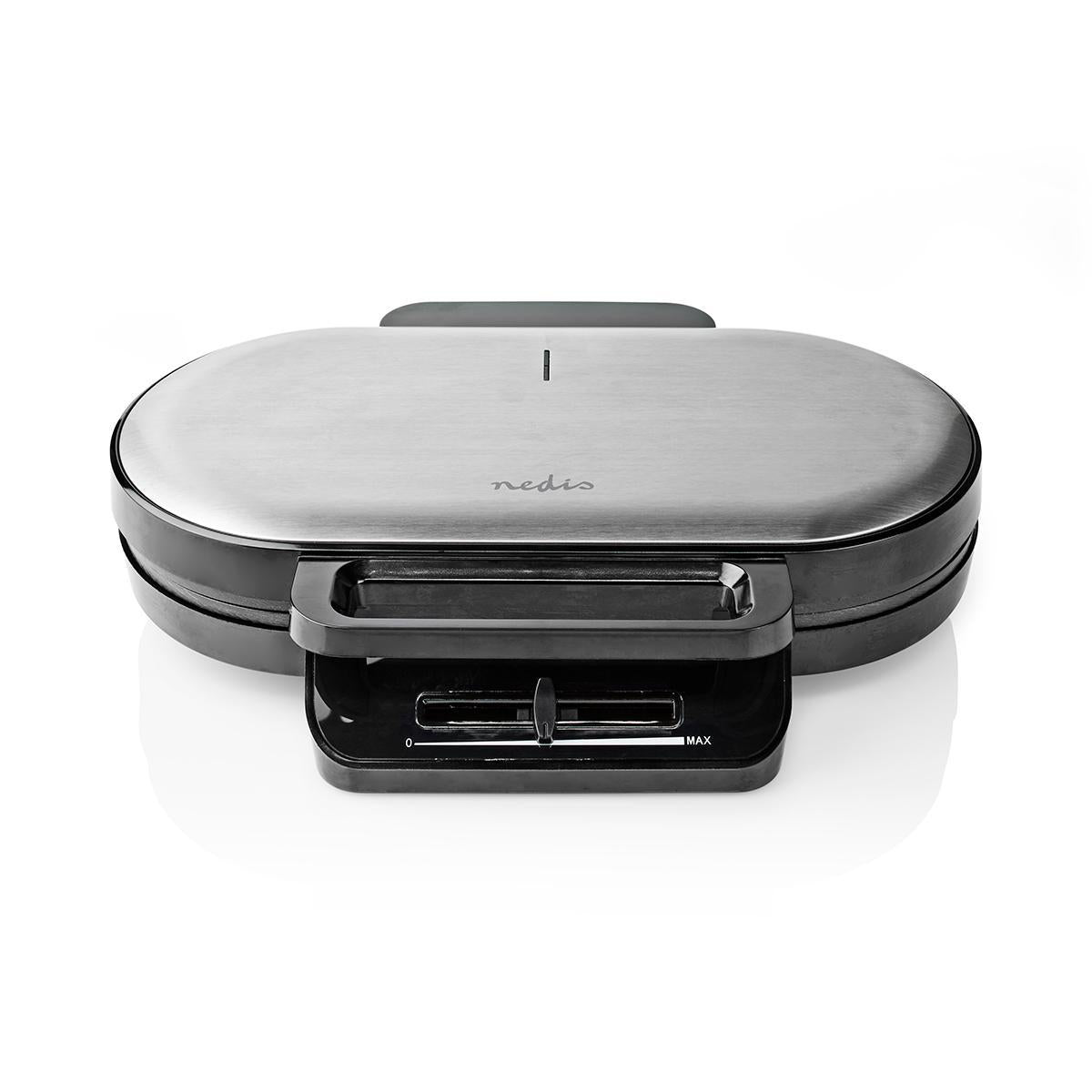 Nedis KAWP110FBK vaffeljern med en diameter på 12 cm og en effekt på 1200W farve i sort med stål finish synlig kontrolpanel til temperaturindstilling