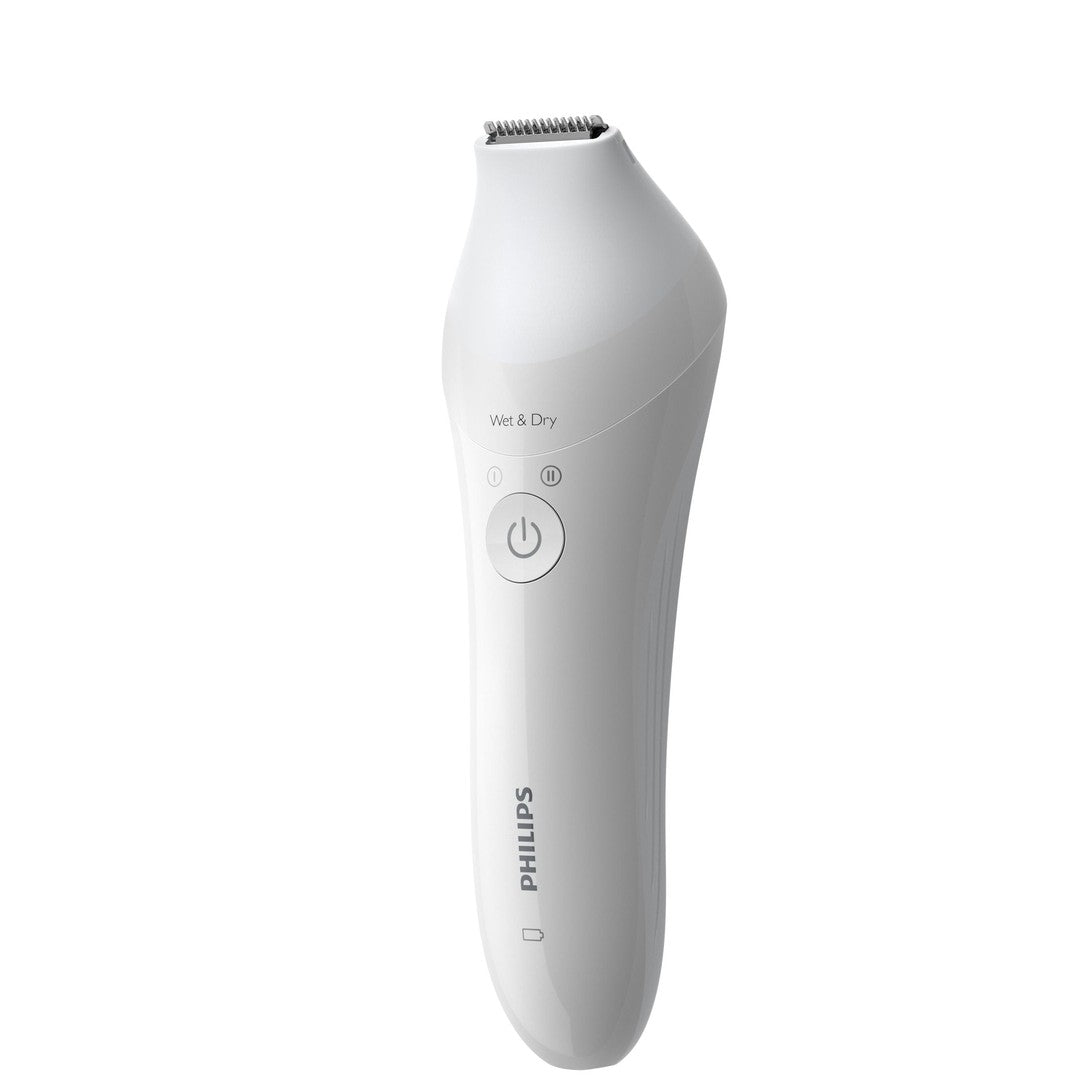 Philips BRE740/10 Wet & Dry epilator med en slank, hvid design og kontrolknapper til både våd og tør brug.