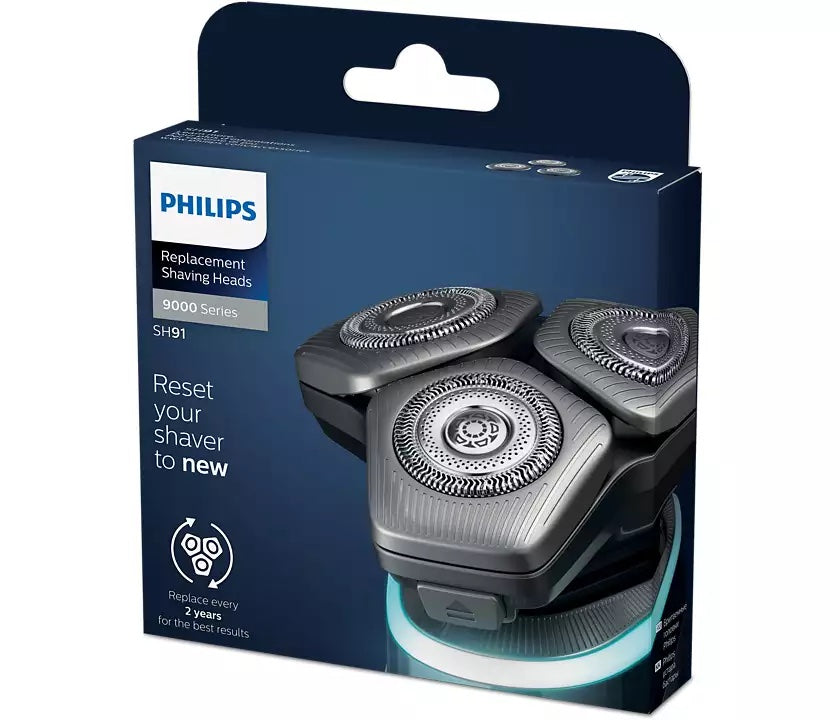 Erstatningsskær til Philips S9000 og SP900 med tre skær i en pakke med moderne design og instruktioner til udskiftning hvert andet år for optimal ydeevne