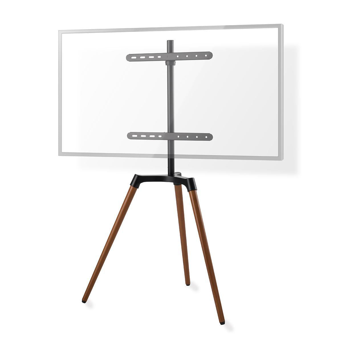 Nedis TV gulvstand med moderne skandinavisk design til tv fra 50 til 65 tommer i sort aluminium og stål, maksimal vægt 35 kg, kan drejes og har skrid rem samt snap-lock funktioner.