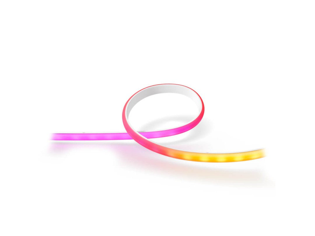 Philips HUE Gradient lightstrip forlænger i 1 meters længde med farverne pink og gul i en fleksibel form for belysning og dekoration
