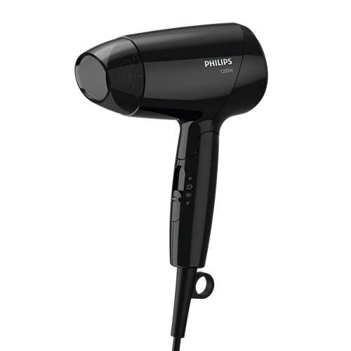 Philips BHC010/10 hårtørrer i sort farve med en effekt på 1200W designet til at give effektiv tørring og styling af hår