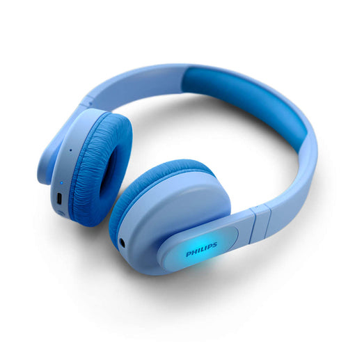 Trådløse on-ear hovedtelefoner til børn fra Philips i en lys blå nuance med bløde ørepuder og en justerbar hovedbøjle