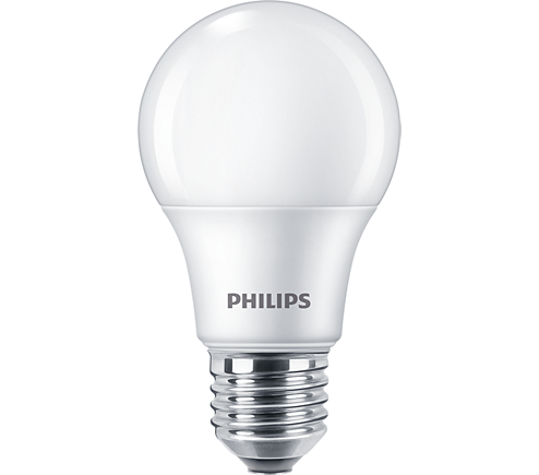 Philips LED pære E27 8W som svarer til 60W med 806 lumen i hvid farve og glat overflade designet til energieffektiv belysning
