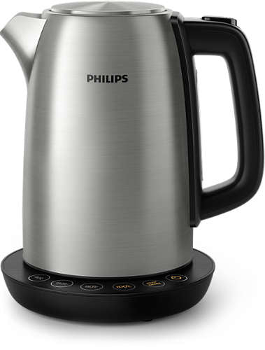 Philips HD9359/90 temperaturstyret elkande i børstet metal med en kapacitet på 1,7 liter og et elegant design samt berøringsknapper til indstilling af temperatur