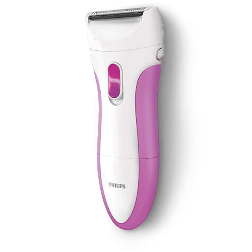 Philips HP6341/00 Ladyshaver i hvid og lyserød farve med ergonomisk design og en glat barberingshoved til skånsom hårfjerning