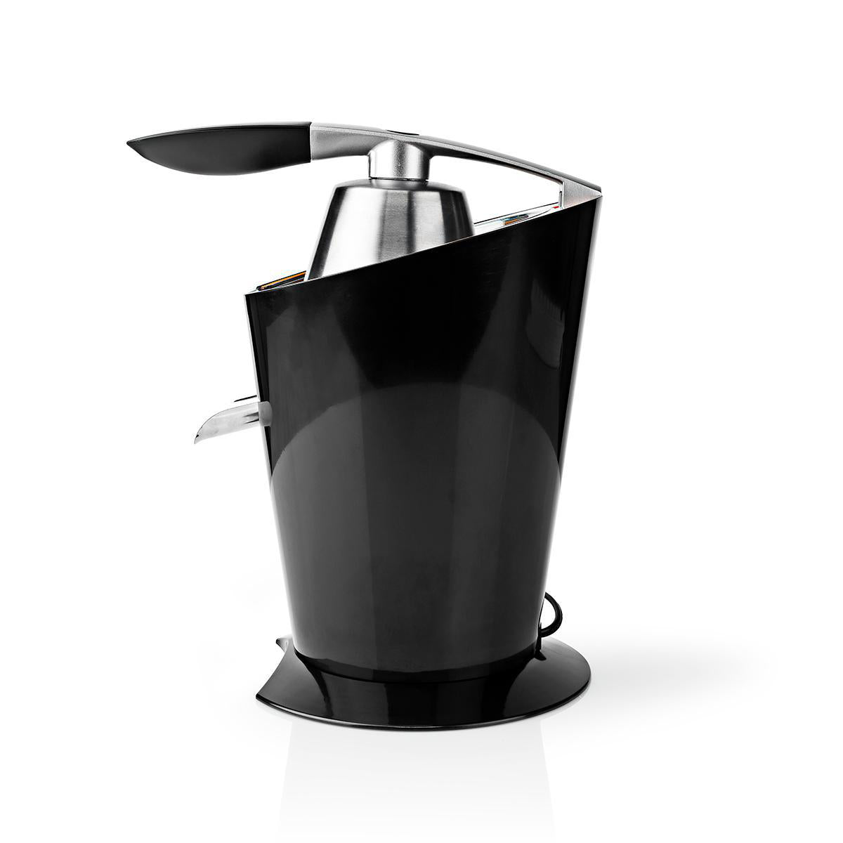 Nedis KAJC300CBK citruspresser med en sort, moderne design og en stålgreb der sikrer ergonomisk brug effektivt presser citrusfrugter ved 160 W kraft