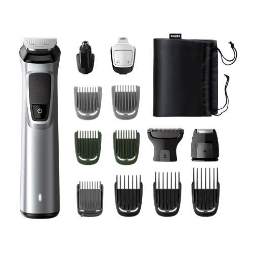 Philips MG7720/15 Multigroom serie 7000 14-i-1 grooming kit med trimmer, næsehårstrimmer, forskellige længdeindstillinger, opladningskabel og opbevaringstaske til ansigt, hår og krop