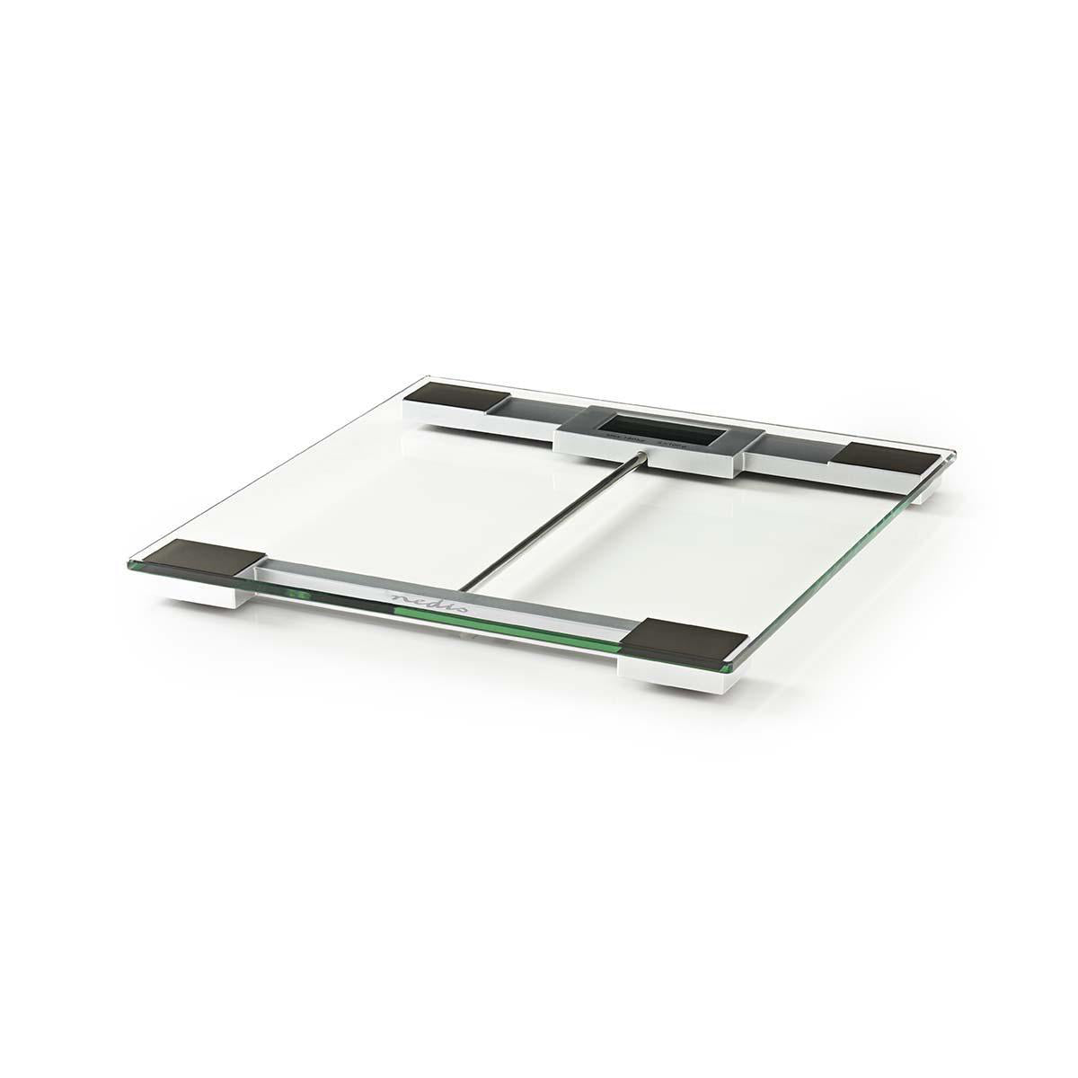 Digital personvægt fra Nedis med hærdet glas og sorte gummifødder for stabilitet samt et elegant design der passer ind i ethvert hjem