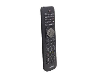 Philips SRP5018/10 universel 8-i-1 fjernbetjening i sort med knapper til kontrol af forskellige enheder og et centralt drejehjul