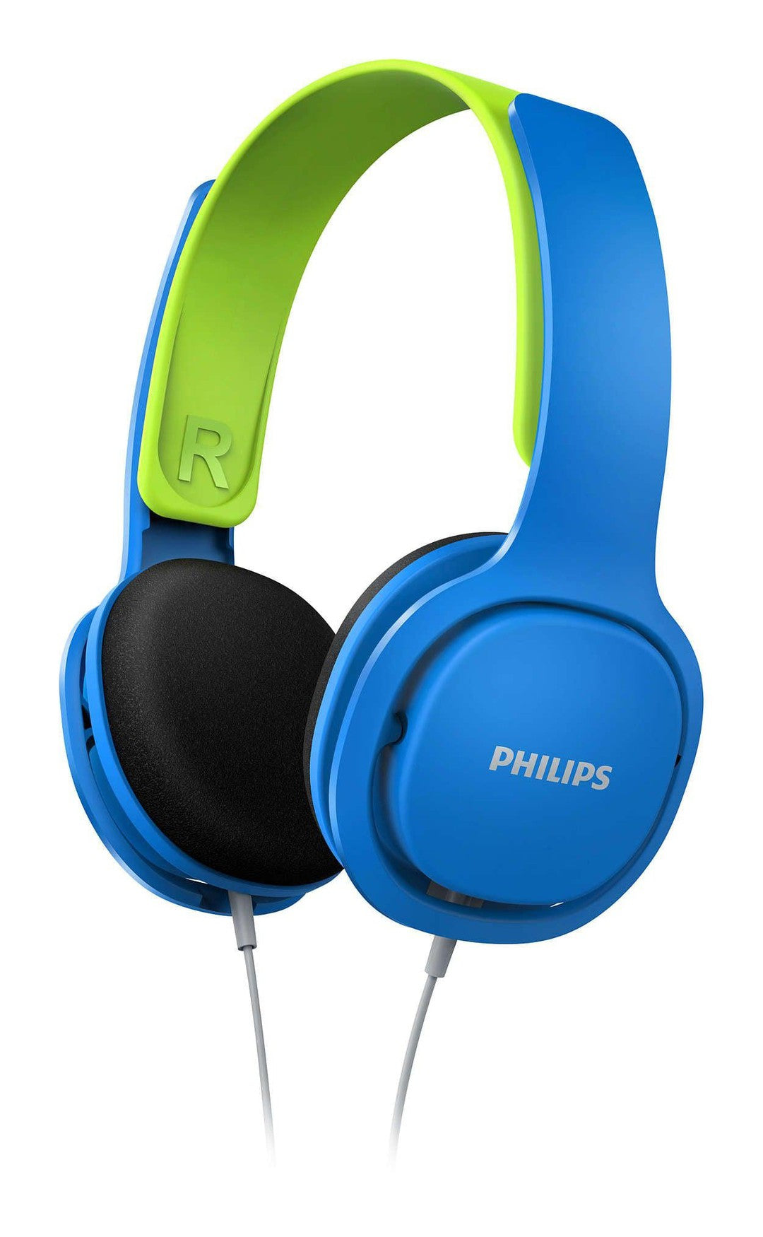Børnehovedtelefoner fra Philips modellen SHK2000BL/00 i blå og grøn farve med et letvægt design og bløde ørepuder som sikrer komfort ved længere brug