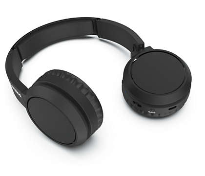 Trådløse on-ear hovedtelefoner fra Philips model TAH4205BK/00 i sort med minimalistisk design og bløde ørepuder