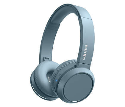 Trådløse on-ear hovedtelefoner fra Philips i en blå farve med polstrede ørekopper og justerbar hovedbøjle designet til komfortabel brug
