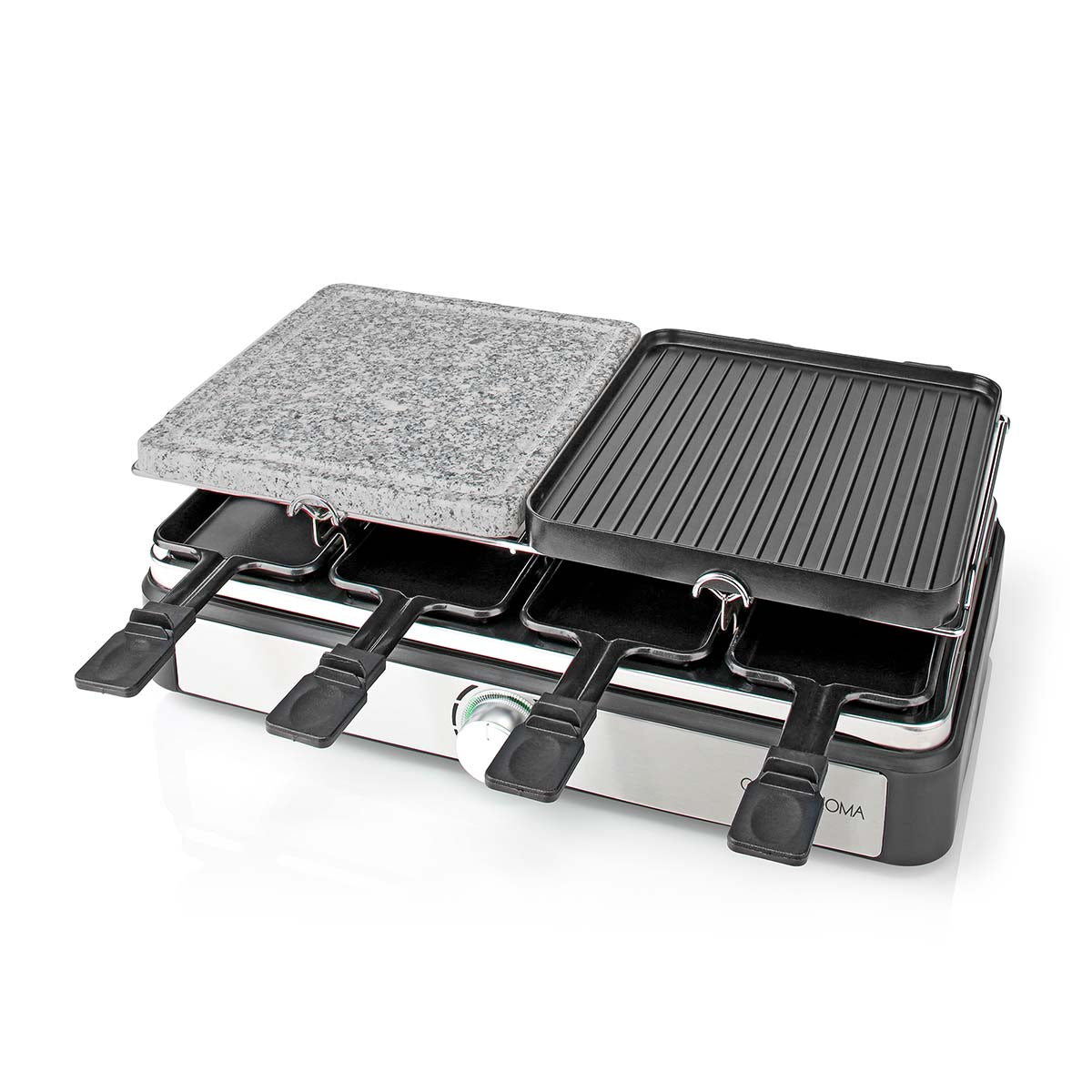 Gastronoma - Raclette/Gourmet/stengrill-sæt | 8 personer | 1400 W | 2 vendbare grillplader | non-stick belægning | stenplade | sort/rustfrit stål - 18300101