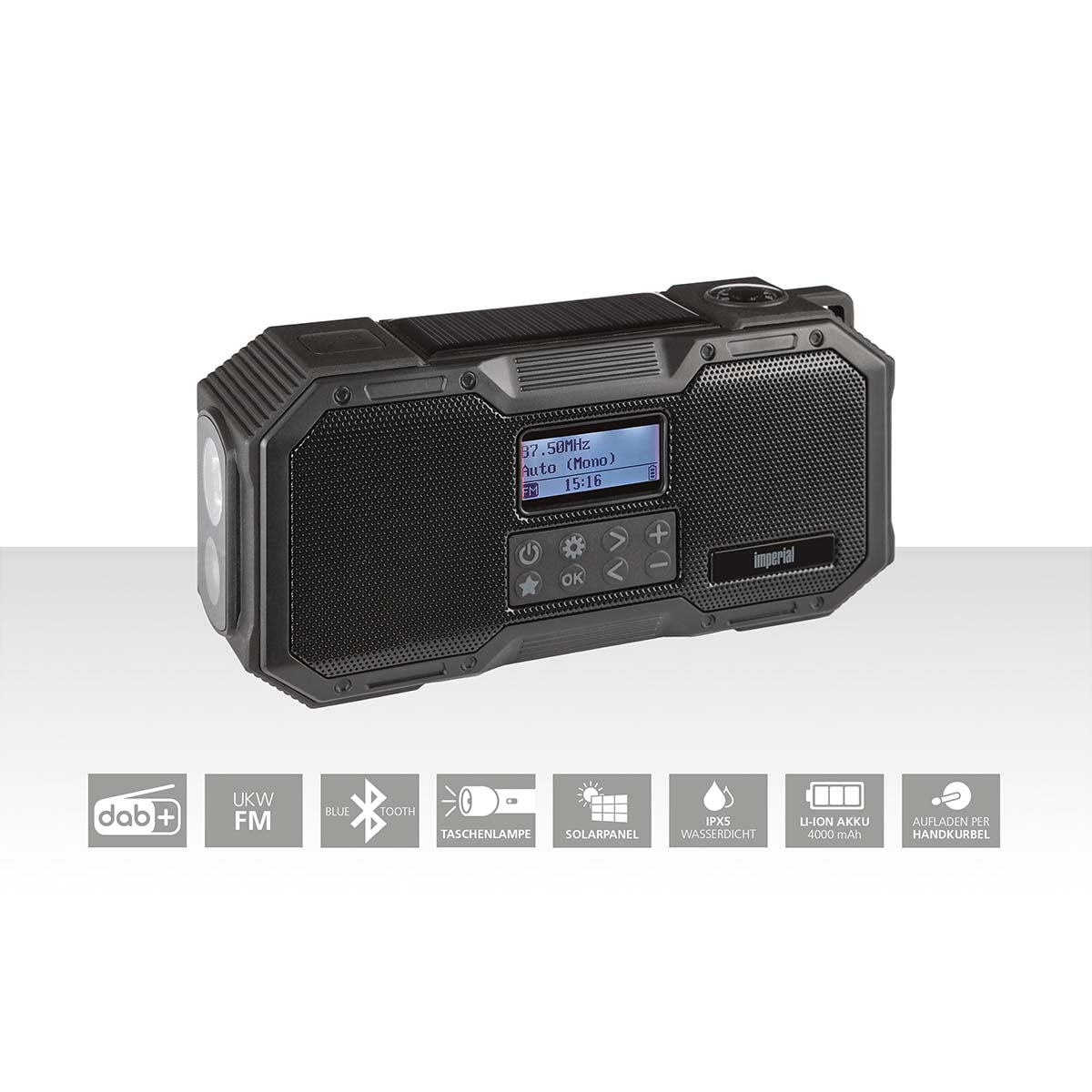 Imperial - DABMAN OR 1 Robust DAB+ / FM / Bluetooth udendørs radio / håndsvingradio sort - 22-105-00