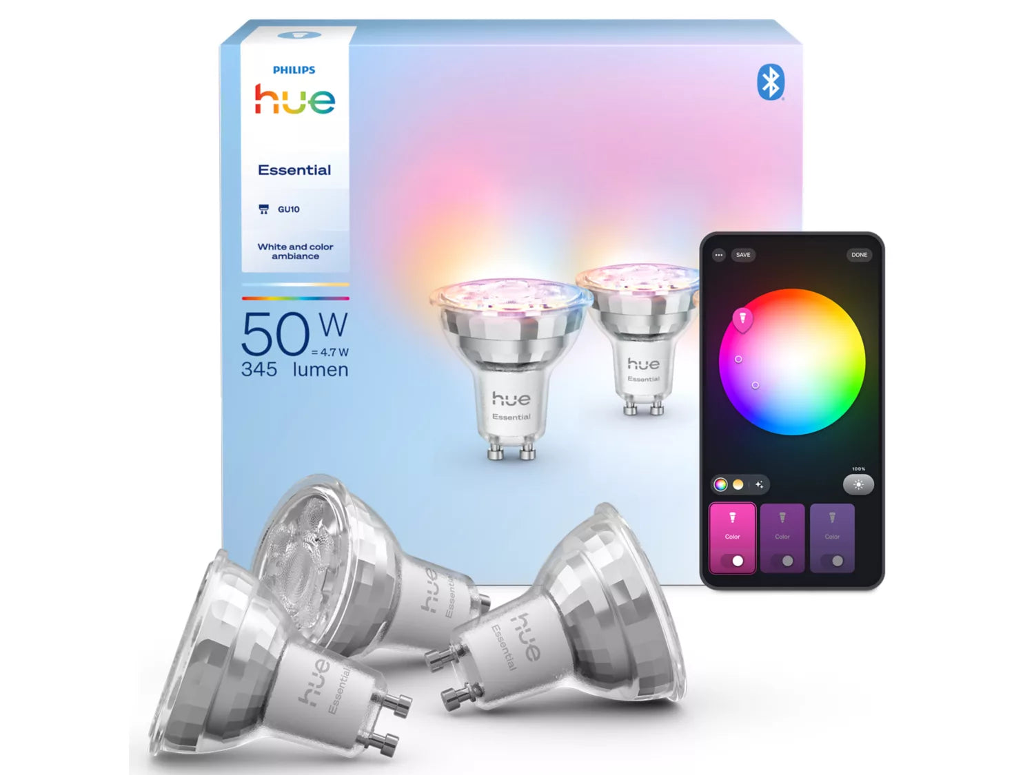 Philips Hue Essential GU10 - spots - 345 lm - 4,7 W - 3-pak