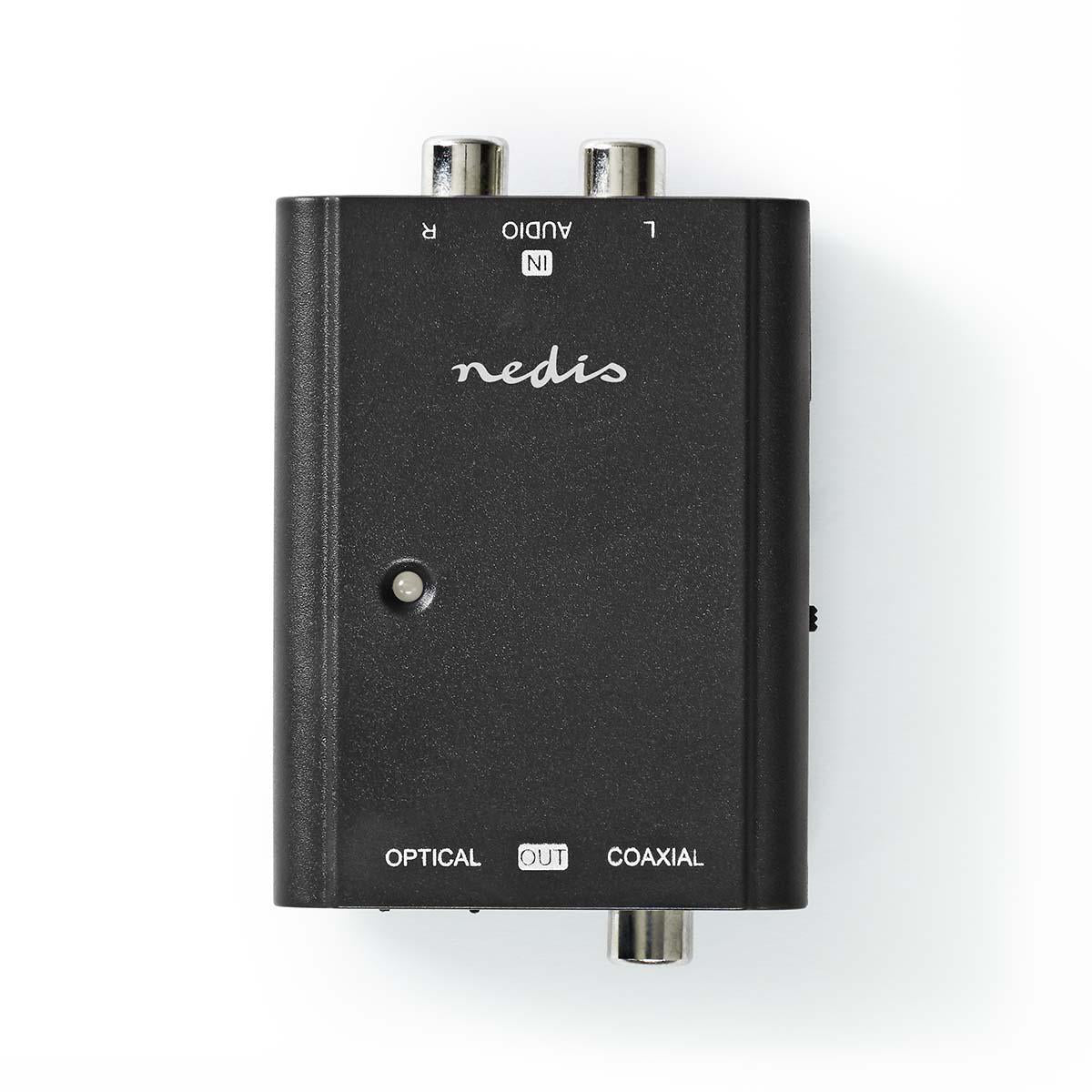 Nedis - Digital Audio Converter | 1-vejs | Indgang til lyd- / video- / dataforbindelser: 2x RCA Male | Audio / video / dataforbindelser output: 1x S/PDIF (RCA) Female / 1x TosLink Female | Manual | Sort - ACON2508BK