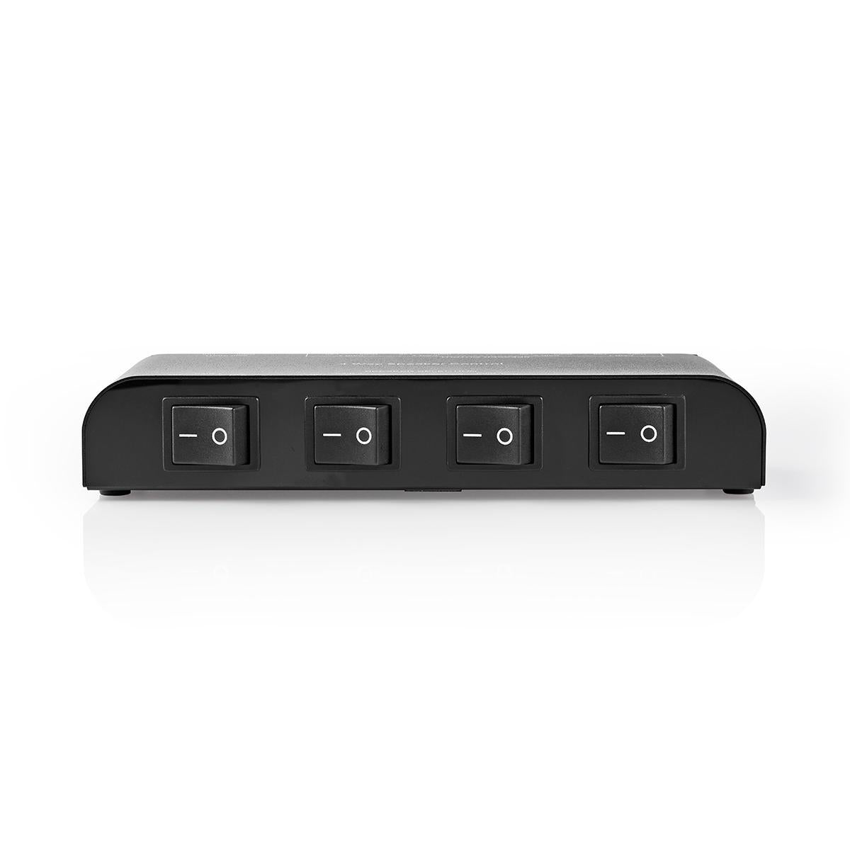 Nedis - Højttaler kontrolboks | 4-Port port(s) | Terminal klemmer | Højttalerimpedans: 4-16 Ohm | Maksimal Belastning pr. Kanal: 200 W | Aluminium | Sort - ASWI2604BK