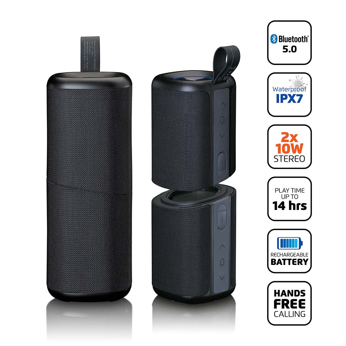 Lenco - 2-i-1 2x10W TWS Bluetooth® 5.0-højttalere IPX7 - BTP-400BK
