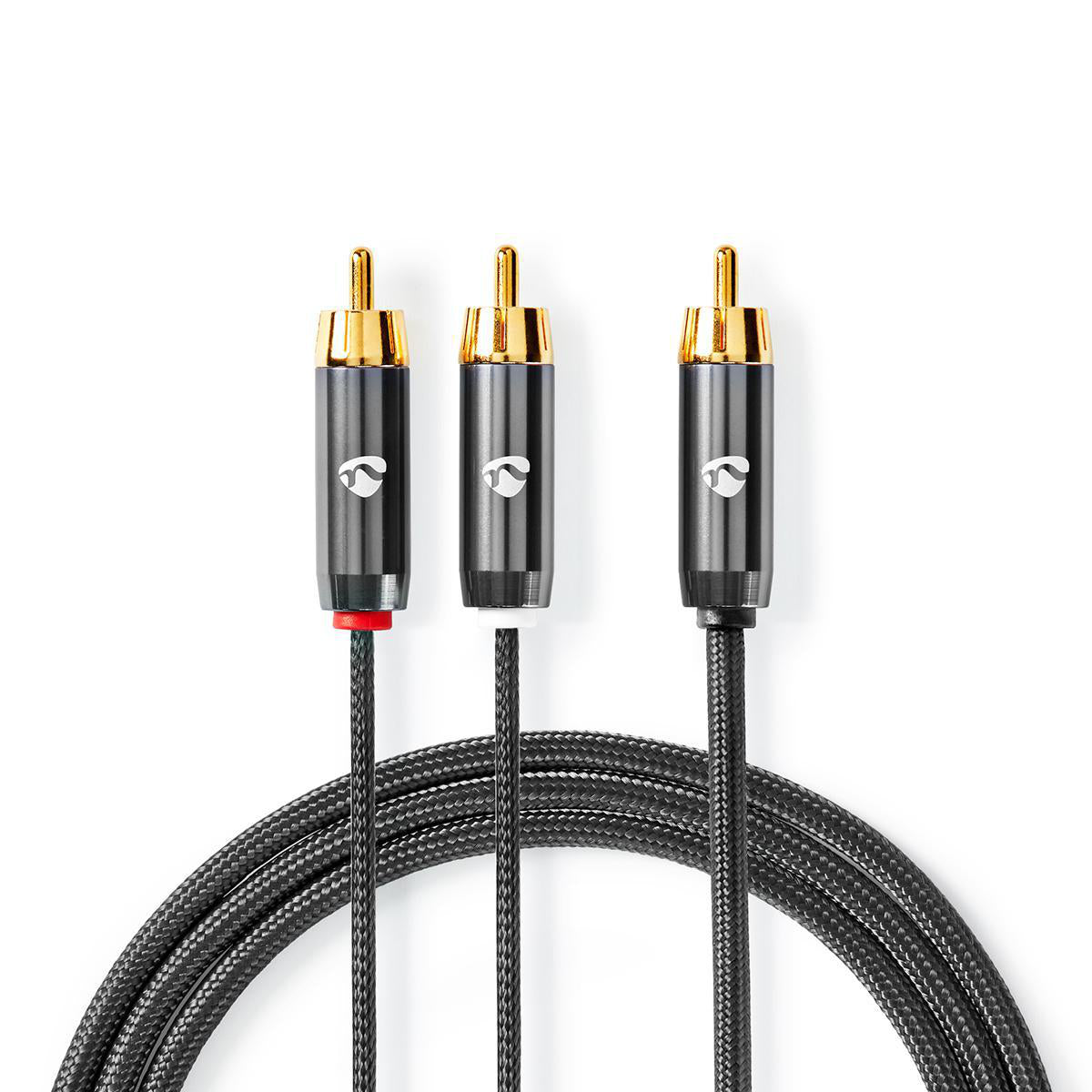 Nedis - Subwoofer kabel | RCA Hanstik | 2x RCA Hanstik | Guldplateret | 3.00 m | Runde | 4.5 mm | Grå / Gun Metal Grå | Cover Window Box - CATB24000GY30